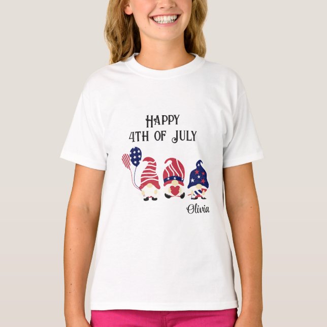 Camiseta Nombre, 4 de Julio Gnomes, Niños-Jóvenes XS a XL (Anverso)