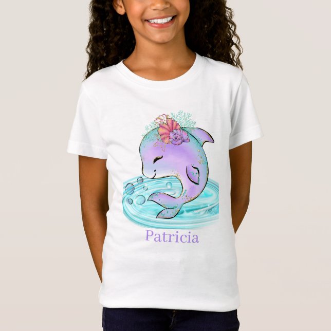 Camiseta nombre añadido de delfín de playa lindo (Anverso)