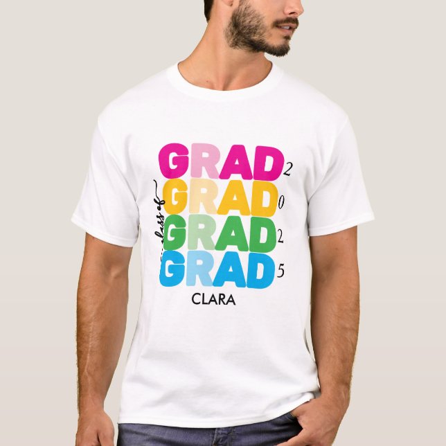 Camiseta Nombre colorido y personalizado y grado anual (Anverso)
