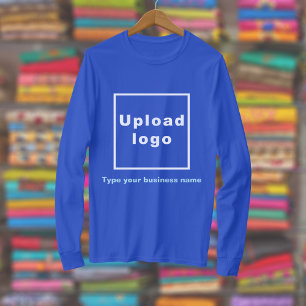 Camiseta Nombre comercial y logotipo en la manga larga azul
