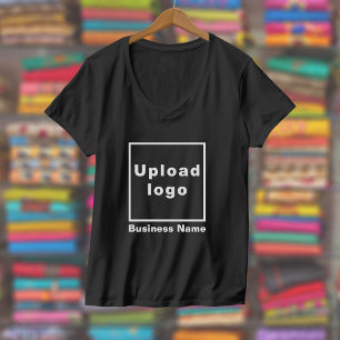 Camiseta Nombre comercial y logotipo en negro de cuello-V f