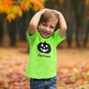 Camiseta Nombre de calabaza linda verde niños Halloween
