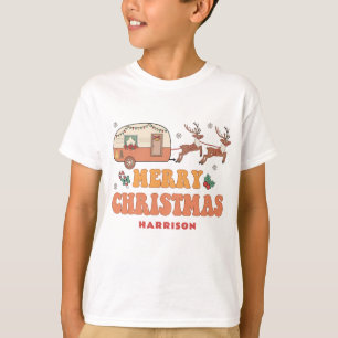 Camiseta Nombre de campamento infantil Navideño Reno Ciervo