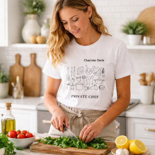 Camiseta nombre de chef privado utensilios de cocina