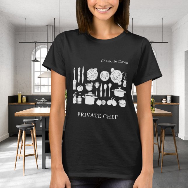 Camiseta Nombre de chef privado utensilios de cocina negro (Subido por el creador)