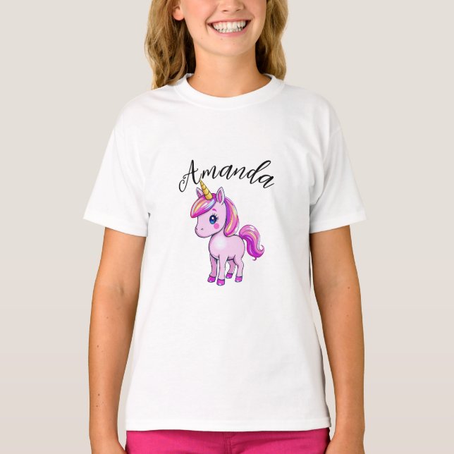Camiseta Nombre de Chica de Unicornio rosa vibrante (Anverso)