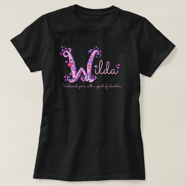 Camiseta Nombre de chicas Wilda que significa corazones con (Diseño del anverso)