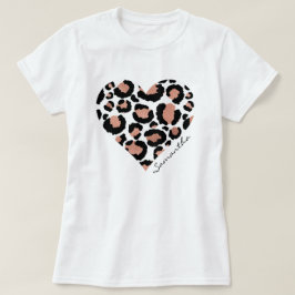 Camiseta Nombre de corazón de leopardo elegante