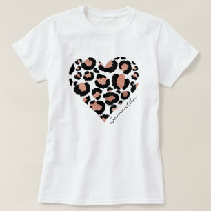 Camiseta Nombre de corazón de leopardo elegante