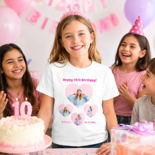 Camiseta Nombre de cumpleaños edad foto collage corazón niñ