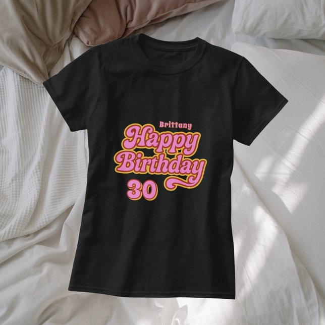 Camiseta Nombre de cumpleaños edad retro blanco rosado 70 n (Subido por el creador)