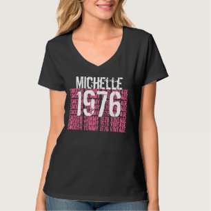 Camiseta Nombre de encargo blanco 1976 del rosa del negro