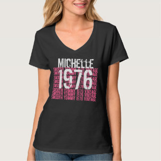 Camiseta Nombre de encargo blanco 1976 del rosa del negro