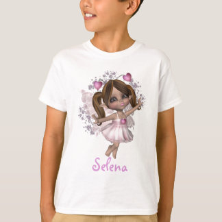Camiseta Nombre de encargo de hadas del corazón rosado del