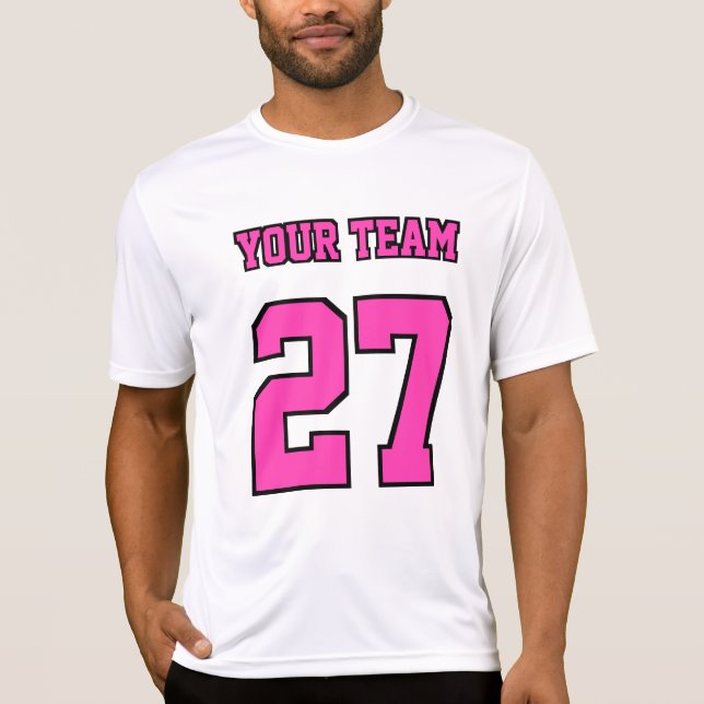 Camiseta Nombre de equipo deportivo número de rosa caliente (Anverso)