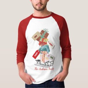 Camiseta Nombre de familia azul rojo sled Navidades coincid