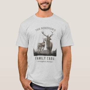Camiseta Nombre de familia Cabina Deer Pine Tree Forest Lig