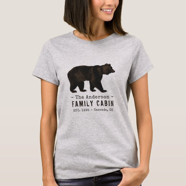 Camiseta Nombre de familia Cabina Oso Rústico Marrón Negro (Anverso)