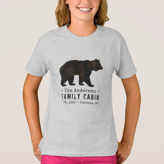 Camiseta Nombre de familia Cabina Oso Rústico Marrón Negro (Anverso)