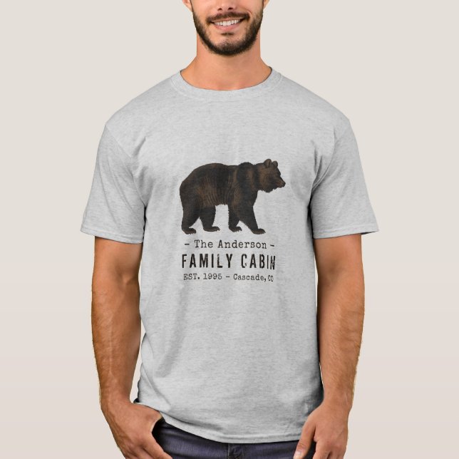 Camiseta Nombre de familia Cabina Oso Rústico Marrón Negro (Anverso)