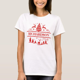 Camiseta Nombre de familia de Navidades rojos | Monograma d