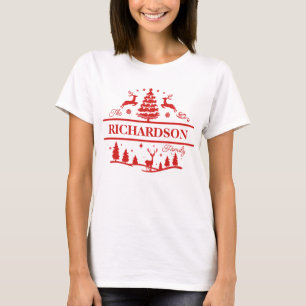 Camiseta Nombre de familia de Navidades rojos   Monograma d