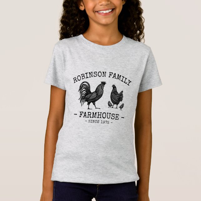 Camiseta Nombre de familia Farmhouse Hen Chicks Rooster (Anverso)