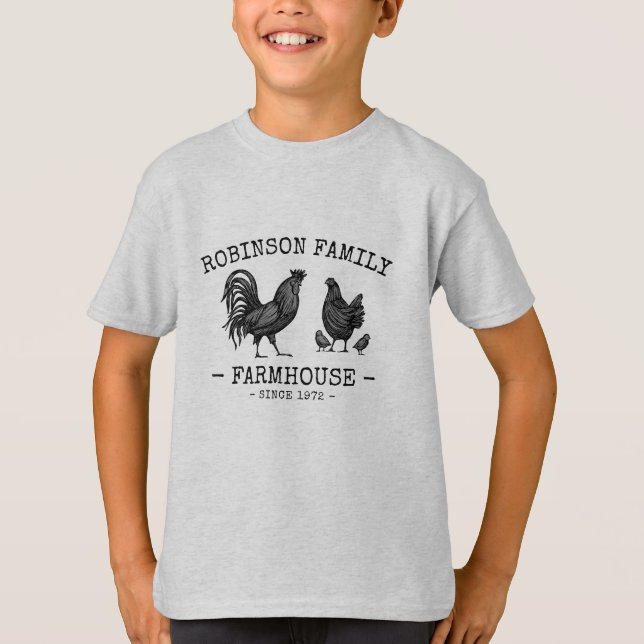 Camiseta Nombre de familia Farmhouse Hen Chicks Rooster (Anverso)