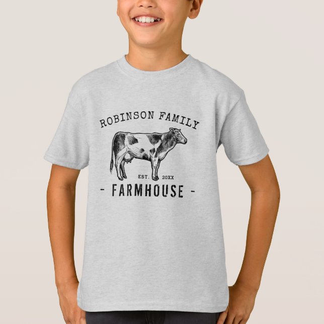 Camiseta Nombre de familia Farmhouse Rústico Leche Vaca (Anverso)
