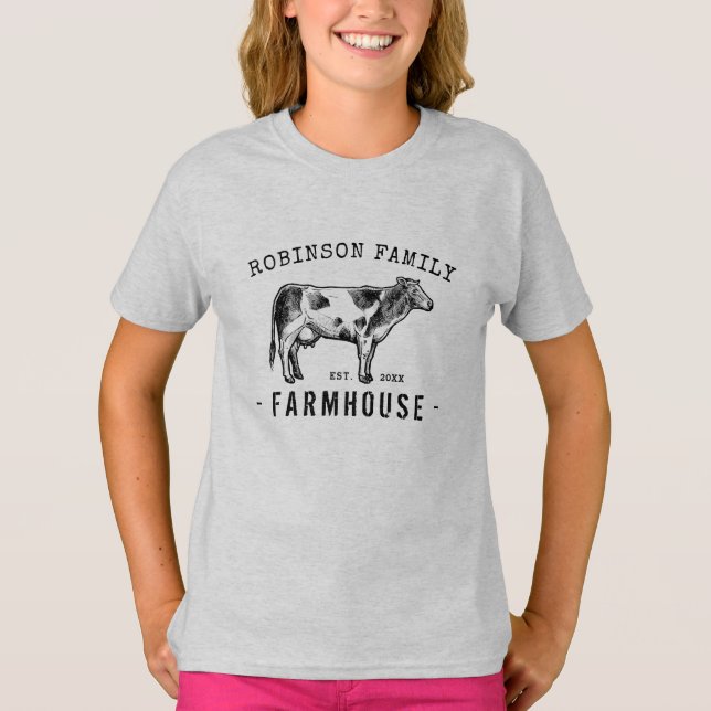 Camiseta Nombre de familia Farmhouse Rústico Leche Vaca (Anverso)