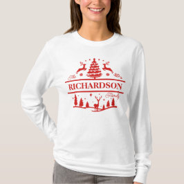 Camiseta Nombre de familia personalizada de Navidades rojos