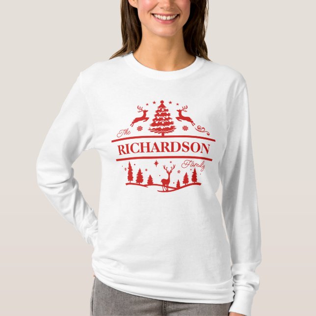 Camiseta Nombre de familia personalizada de Navidades rojos (Anverso)