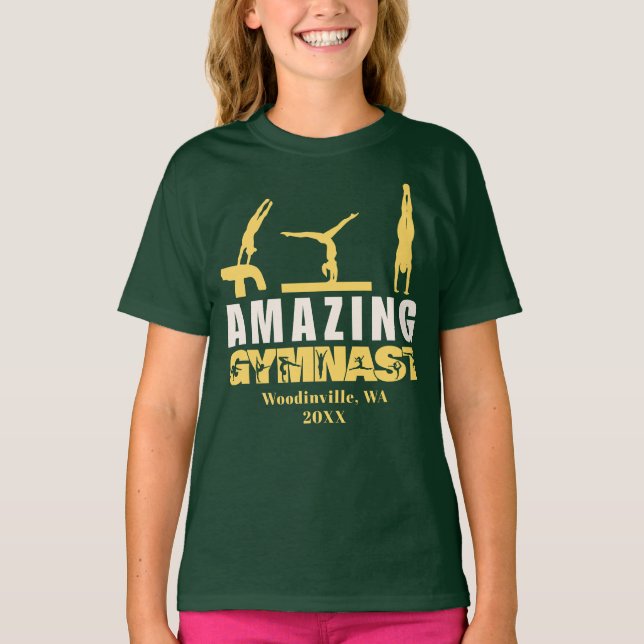 Camiseta Nombre de fecha de ubicación de gimnasta asombrosa (Anverso)