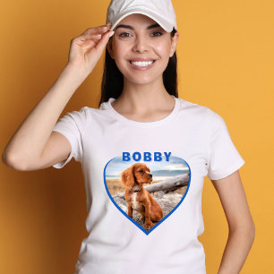 Camiseta Nombre de foto de perro Corazón azul Dueño de la c