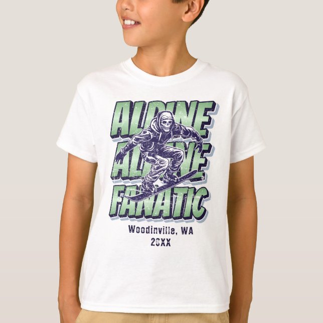 Camiseta Nombre de la fecha de la ubicación del Snowboardin (Anverso)