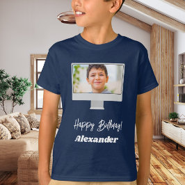 Camiseta Nombre de la foto niño cumpleaños azul