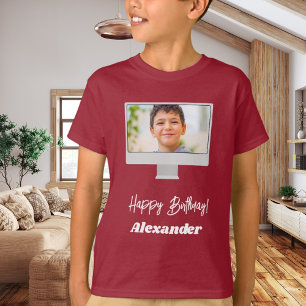 Camiseta Nombre de la foto niño cumpleaños rojo
