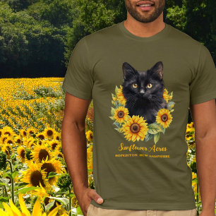 Camiseta Nombre de la granja de gatos negra Sunflower