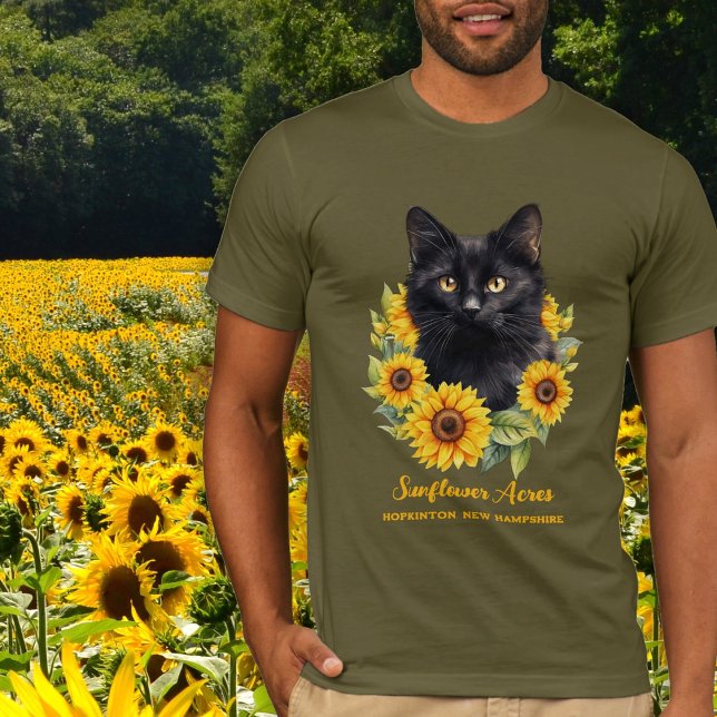 Camiseta Nombre de la granja de gatos negra Sunflower (Subido por el creador)