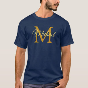 Camiseta Nombre de la letra inicial Monograma Oro azul de l