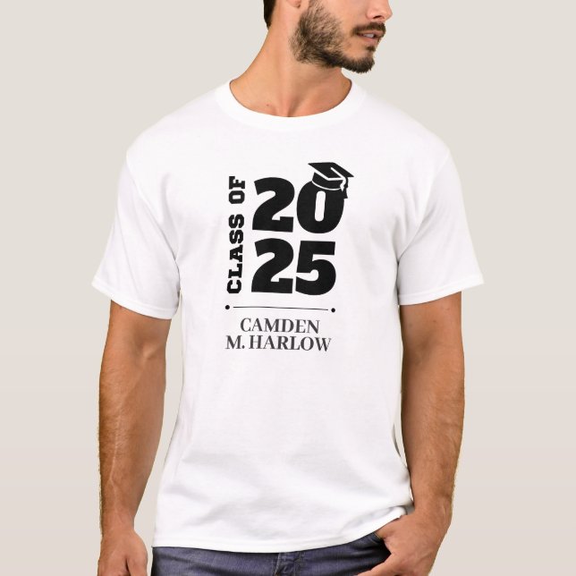 Camiseta Nombre de la tapa negra de la graduación de secund (Anverso)