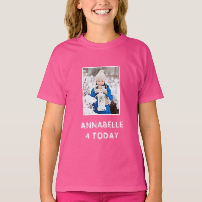 Camiseta Nombre De Las Hijas Y Fotos Nacimiento Rosa Brilla (Anverso)