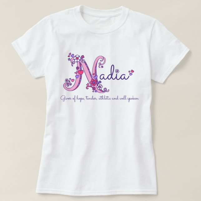 Camiseta Nombre de los chicas de Nadia y significar la (Diseño del anverso)