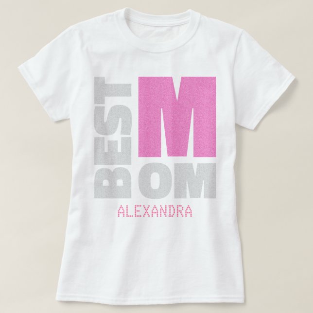 Camiseta Nombre de mejor Purpurina de plata rosa de mamá pe (Diseño del anverso)