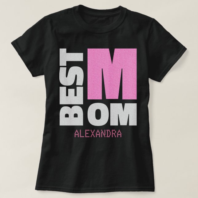 Camiseta Nombre de mejor Purpurina rosado plateado de mamá  (Diseño del anverso)