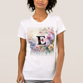 Camiseta Nombre de monograma en acuarela Flores en pasteles