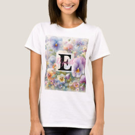 Camiseta Nombre de monograma en acuarela Flores en pasteles