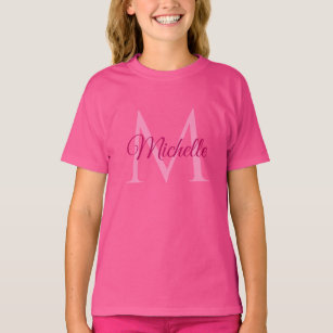 Camiseta Nombre de monograma personalizable Wow Chicas rosa