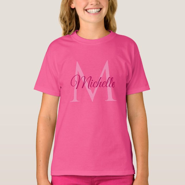 Camiseta Nombre de monograma personalizable Wow Chicas rosa (Anverso)