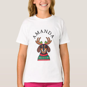 Camiseta Nombre de Navidades de Dachshund Negro festivo
